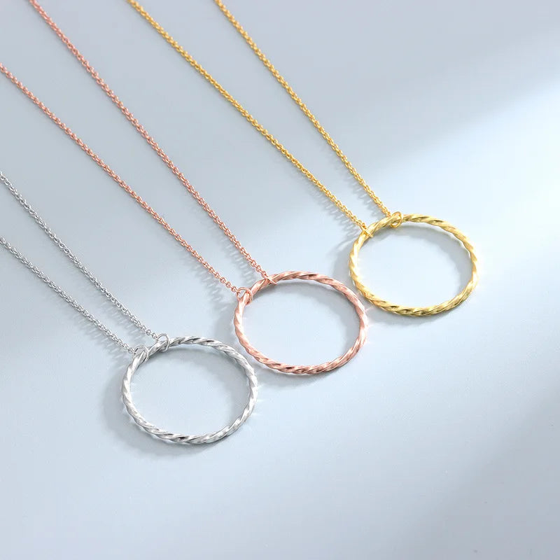 Minimalism Twisted Circle Necklace 925 Sterling Silver Twisted Round Circle Ring Pendant Necklace for Women