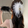 INS Fashion Elegant Black White Feather Hair Clip Claw Hair Accessories Jaw Simple Back Head Ponytail Acrylic Acetate Hair  Clip