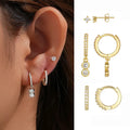 3Pairs/set Fashion Dangle Earrings Real Gold Plated Zircon High Quality Trendy Stud Earrings 925 Silver Posts Jewelry Set