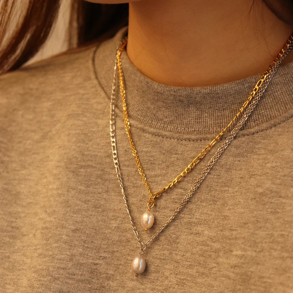 Chris April New Arrivals Fashion Jewelry PVD Gold Plated 316L Stainless Steel Single Fresh Water Pearl Pendant Jewelry Necklace