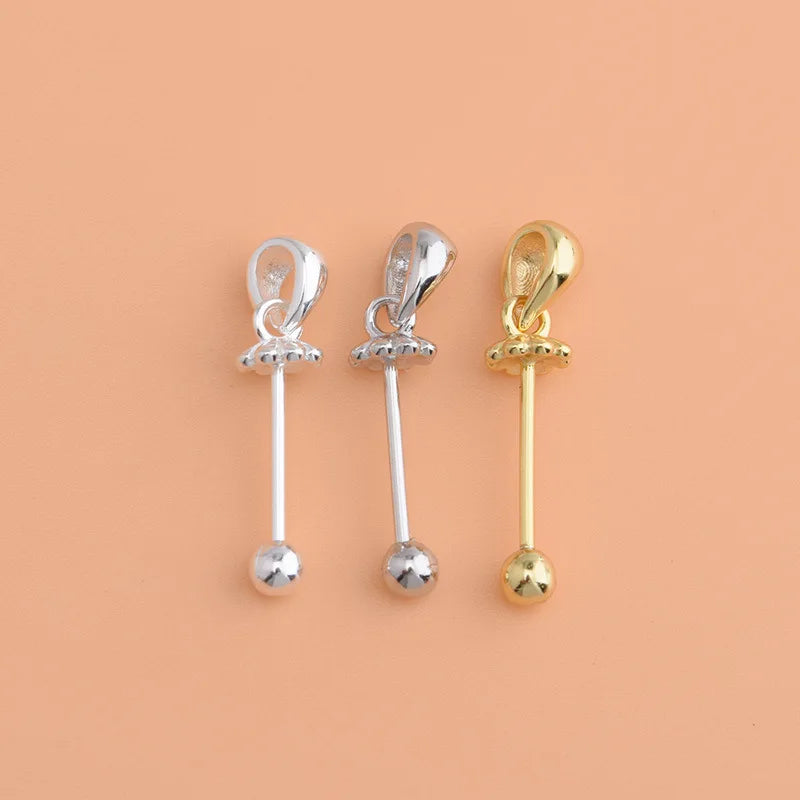 925 Sterling Silver Pendant Pinch Bails With Screw Beads Gold Plated Pinch Bails for Crystal Pearl Jewelry Making Supplies