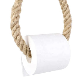 Nautical Jute Rope Wall Mounted Toilet Paper Holder with Metal Hooks