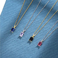 Crystal Diamond Stones Pendant Wholesale Real 925 Sterling Silver CZ Zircon Rectangle Square Birthstone Pendant Necklace