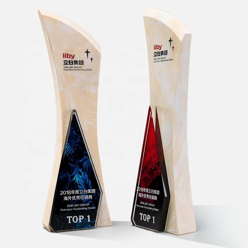 Custom New Design Crystal Marble Sales Record Award 3d Print Trophy for Business Gifts
