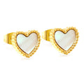 Customized Wholesale Beaded Edge Inlaid White Shell Heart Stud Earrings for Women Stainless Steel Gold Plated Heart Earrings