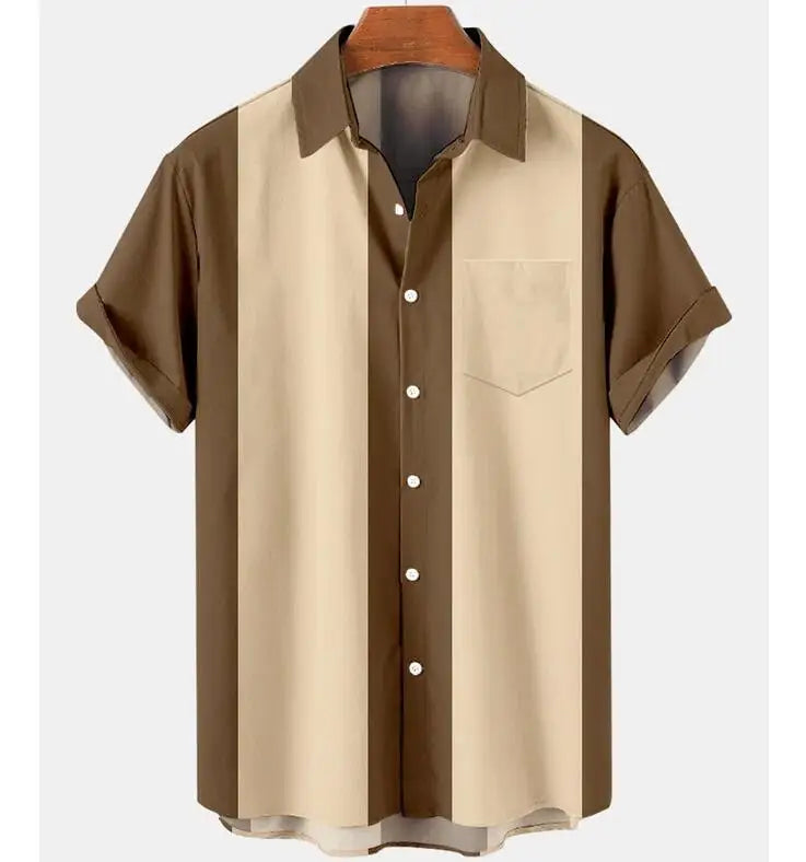 Hot Sale Summer Holiday Tropical Shirts Mens Hawaiian Shirts Casual Floral Print Short Sleeve Color Block Button Down Shirt