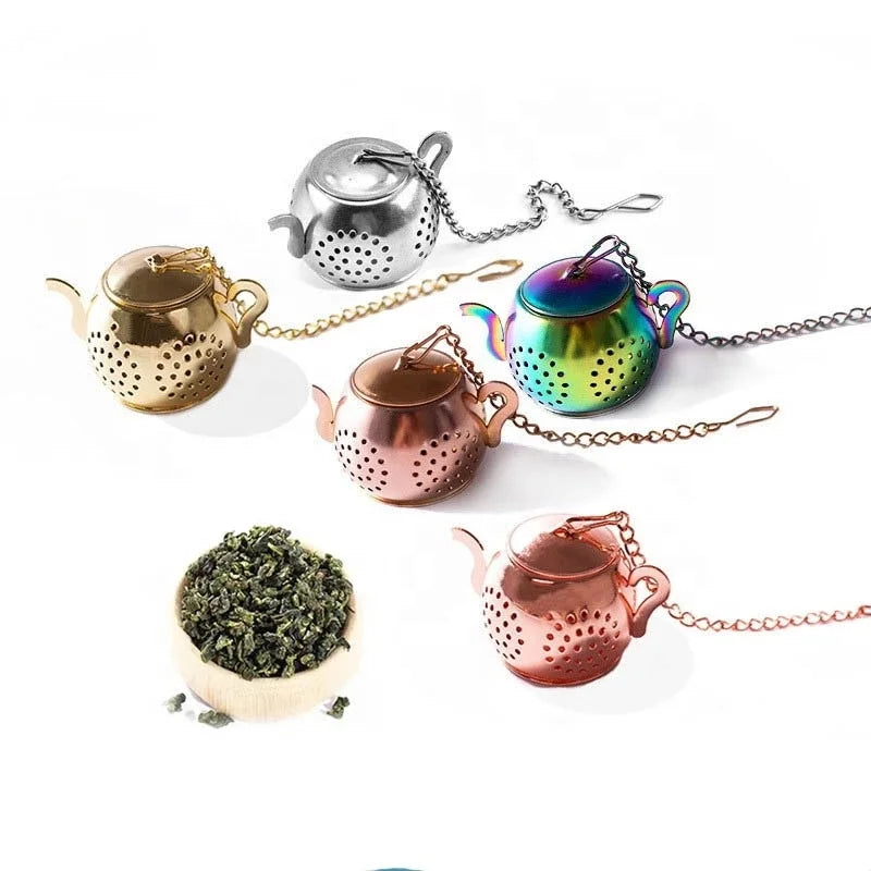 High Quality Rose Gold Stainless Steel Tea Infuser Round Metal Soup Teapot Shape Ball Holder Infuser