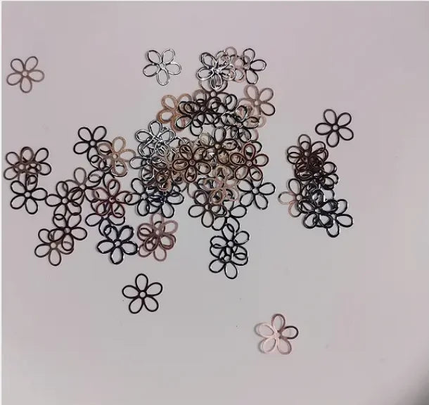 100pcs Metal  Flower Alloy Nail Flat Nail Art Crystal Gems Flowers Manicure Tip 3D Nail Art Decoration