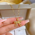 Sparkling Micro Diamond Gold Filled Hollow Bowknot Pendant Necklace Micro Inlaid Shiny Zircon Bowknot Choker Necklace