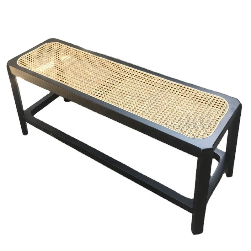 Nordic Contemporary Style Wood Rattan Cane Wicker Bench Chair for Dining Home Office or Apartment Use