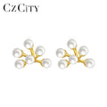 CZCITY White Imitation Pearl Earrings for Woman Gift S925 Sterling Silver Jewelry Factory Wholesale