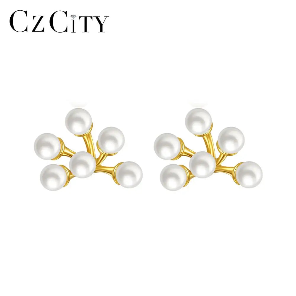 CZCITY White Imitation Pearl Earrings for Woman Gift S925 Sterling Silver Jewelry Factory Wholesale