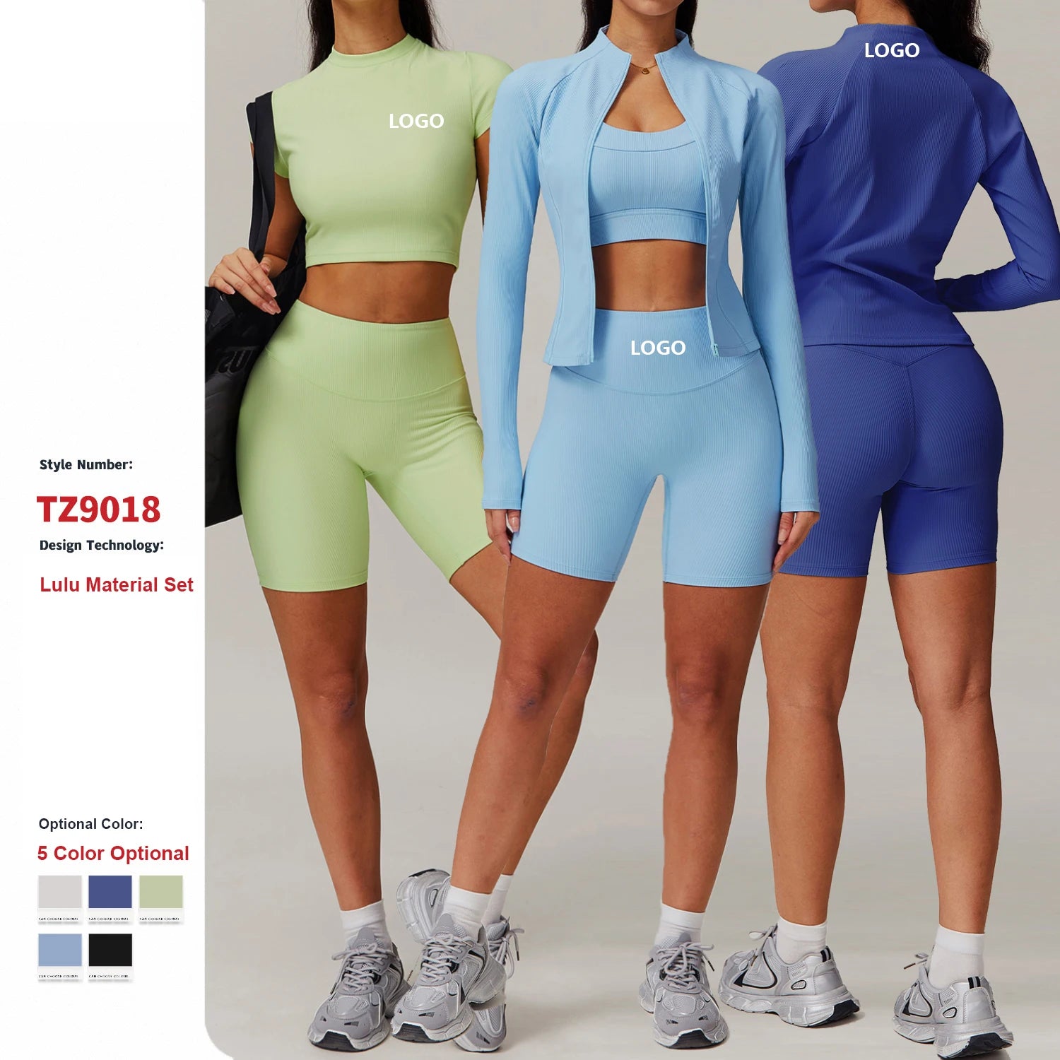 Autumn Winter Quick-Drying Zip up Jacket Yoga Suit Outdoor Training Bra Running Shorts Sports Leggings 5-Piece Yoga Fitness Set