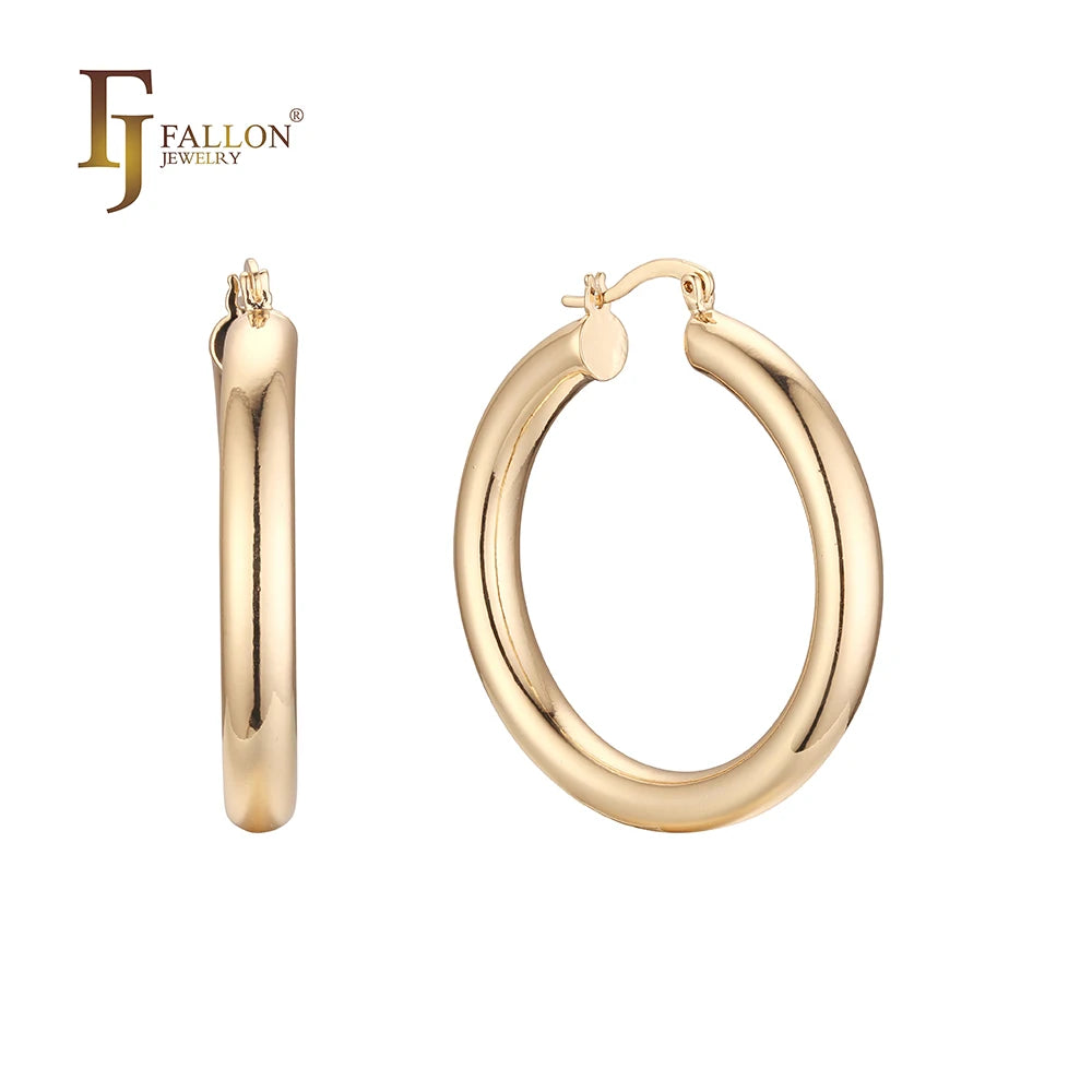 FJ Fallon Fashion Jewelry Streamlined Hoop Earrings Plated in 14K Gold Brass Based Different Sizes Ultra Pro