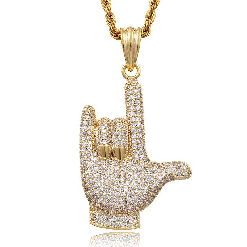 Iced Out Pendants Middle Finger 925 Silver Pendant Hip Hop Jewelry Custom Finger Moissanite Pendant Necklace
