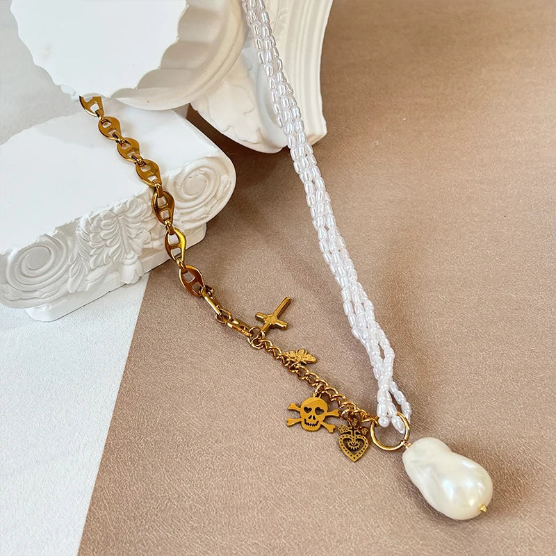 Gold Plated 316L Stainless Steel Mariner Chain Anchor Necklace Coffeebean Chain Pig Necklace Fashion Beaded Necklaces