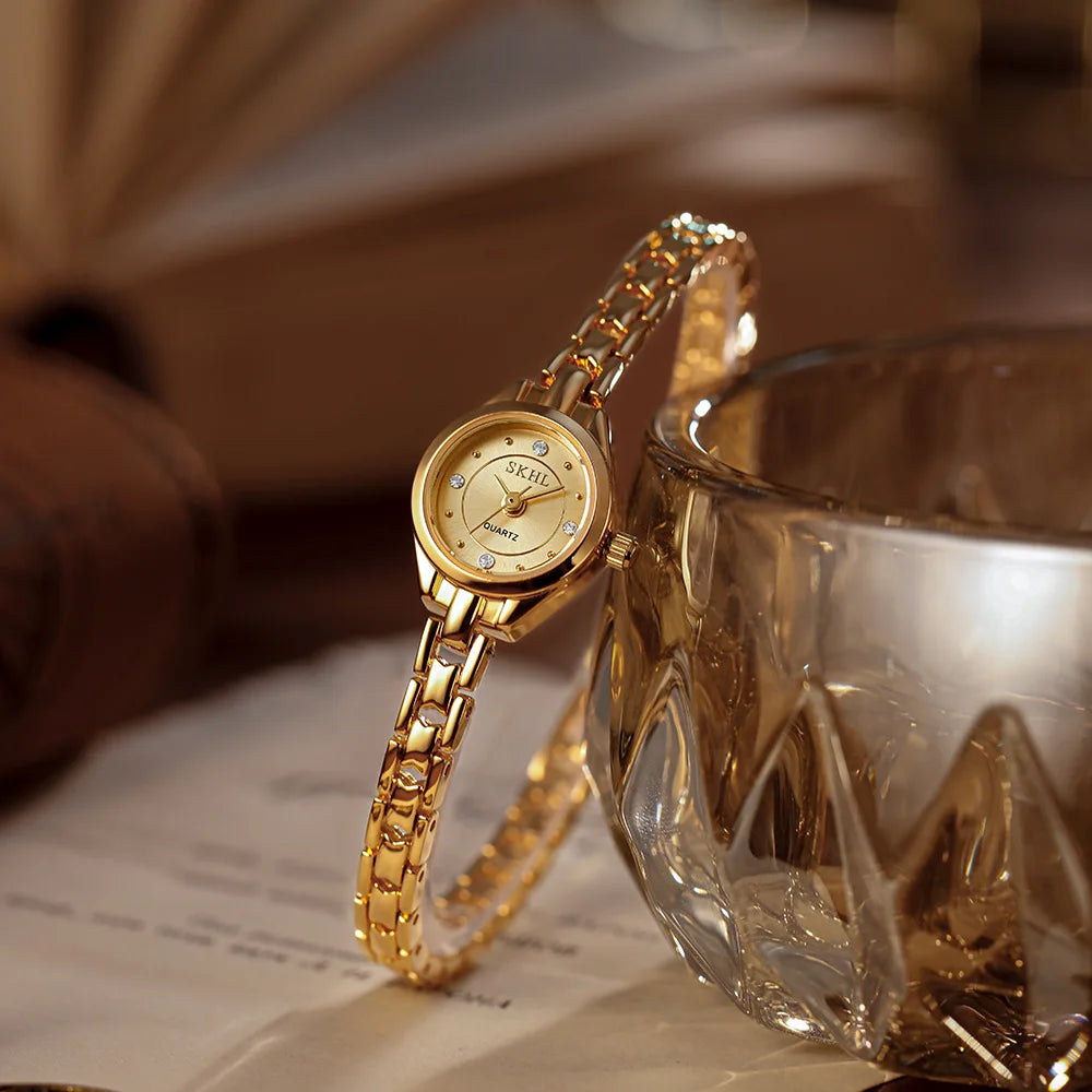 2025 High Quality Vintage New Models Medieval Gold Women's Watch Luxury Women's Bracelet Rhinestones Small Dial