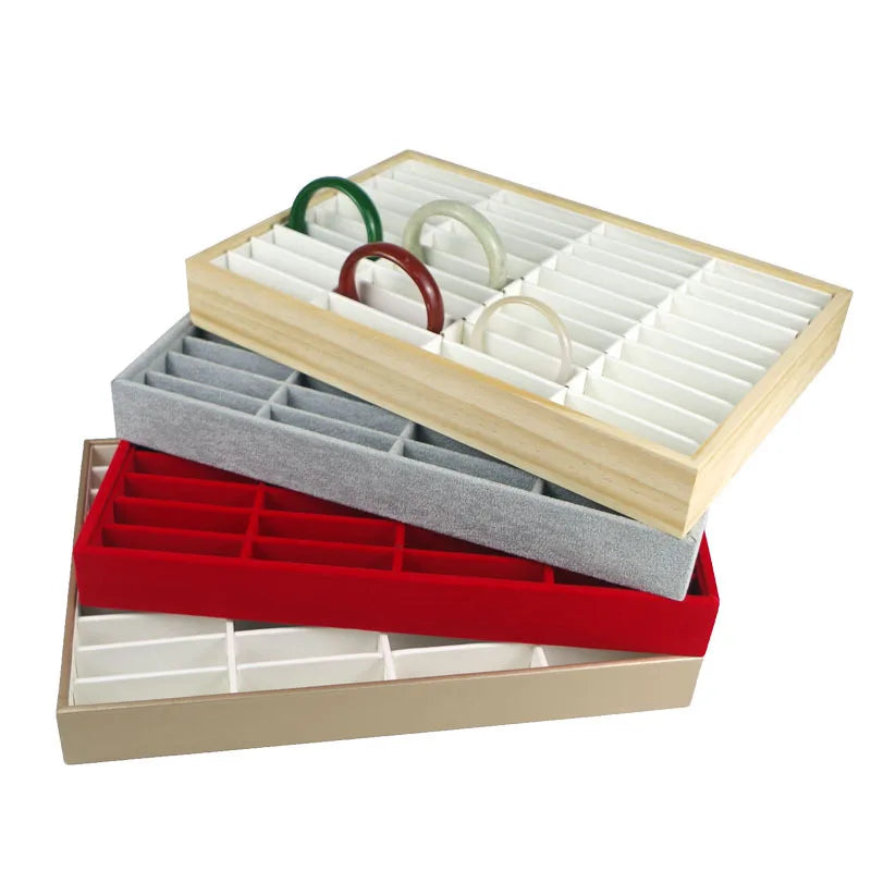 High End Velvet Wood Jewellery showcase Jewelry Organizer Packaging Display Tray Set Stand Holders for Bangle Bracelets