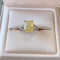 925 Sterling Silver Emerald Cut Yellow Moissonite Diamond Ring Rhodium Plated Fashion Jewelry for Wedding Engagement or Party
