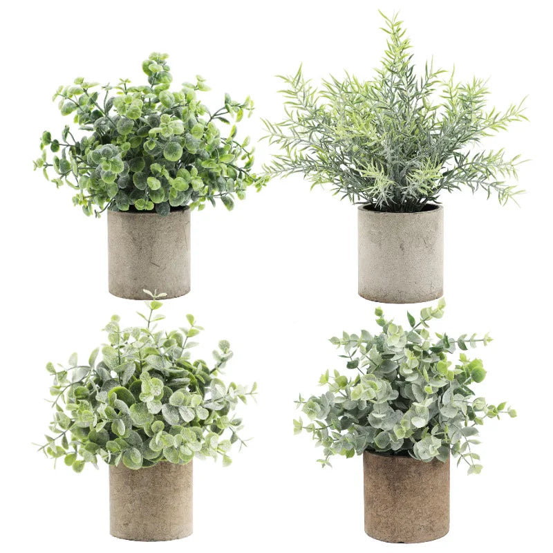 Mini Cylinder Paper Pulp Plant Greenery Milan Grass Eucalyptus Potted Artificial Plants Pot for Home Decor Table Decoration