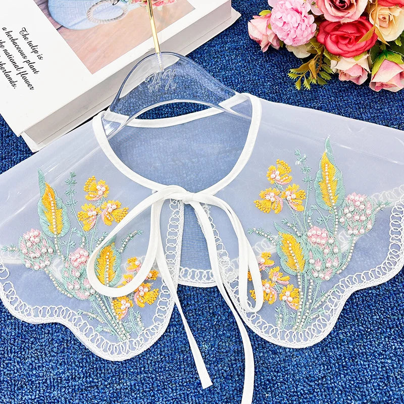 Pink Flowers Chinese Style White Collar