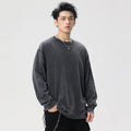 Good Quality Men's Long Sleeve Heavyweight Crew Neck Long-Sleeve T-shirt Acid Wash 100 Cotton Thick Pre Shrunk Shirts