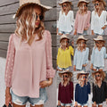 2022 New Design Loose Long Sleeve Tops Women Fashion V-neck Chiffon Blouse