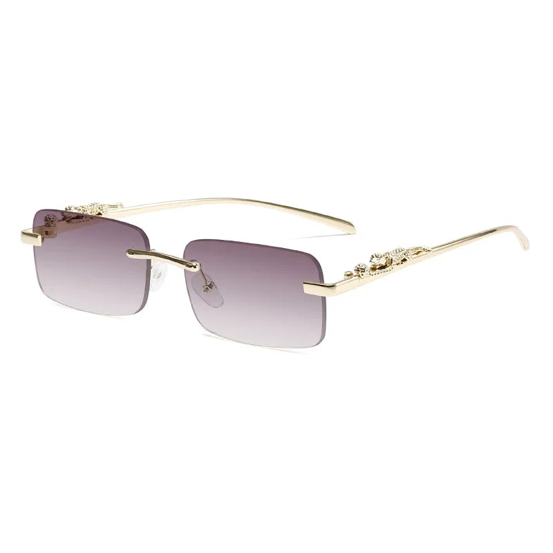 STORY STY8665C Retro Cheetah Rimless Sunglasses Men Luxury Brand Sunglasses Vintage Fashion Rectangle Sun Glasses Male Shades