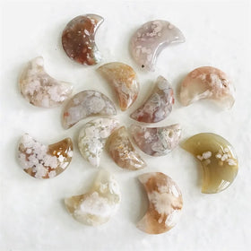 Wholesale Natural Flower Agate Crystal Moon Crystal Carving Cherry Blossom Moon