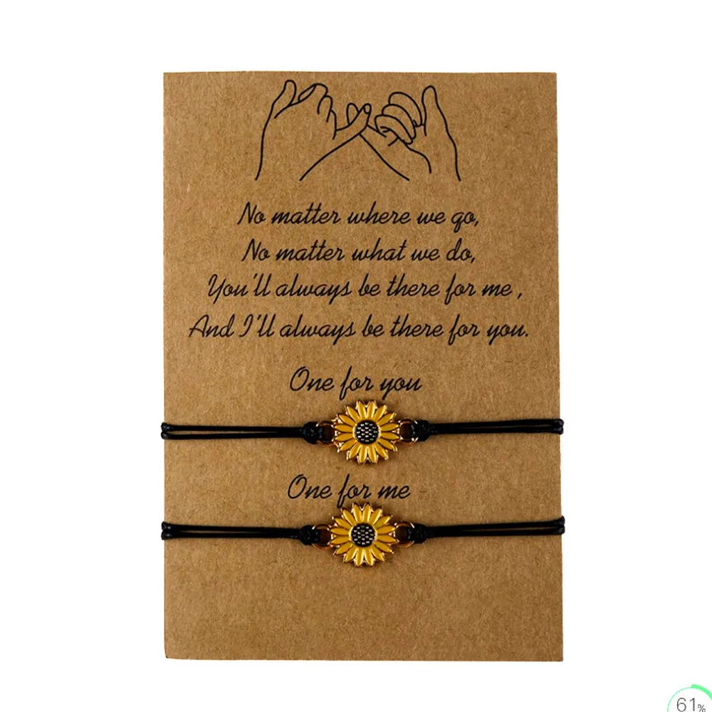 AA00433 Fashion Friendship Card Two Piece Jewelry Set Sunflower Lucky Rope Handmade Couple Bracelet Bangle Jewelry