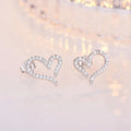 Korean Style Love Heart-Shaped Stud Earrings Full Pave Cubic Zircon Earrings Sterling Silver Needle Post Earring for Women Girl