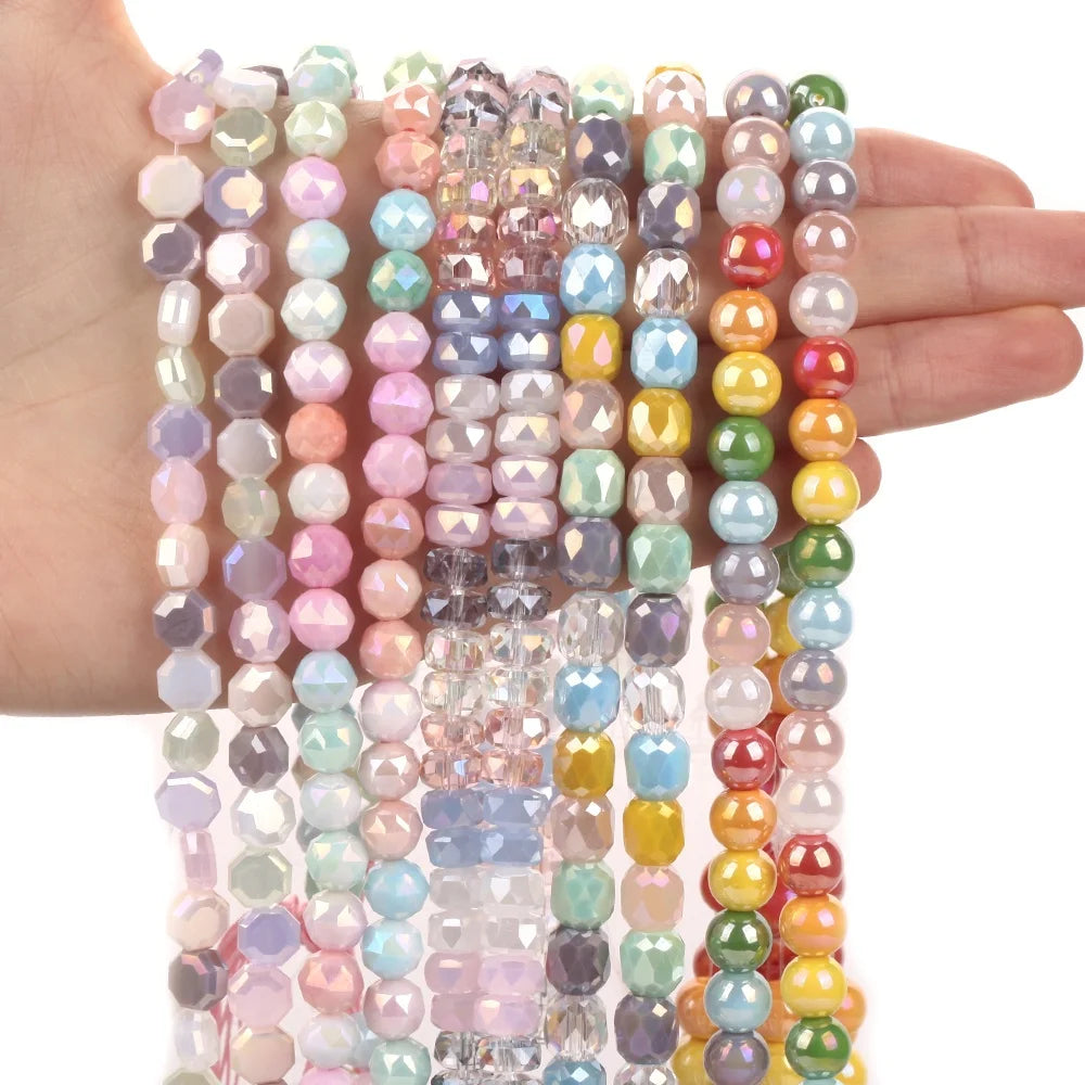AsVrai U 8mm Colorful Flat Square Barrel  Glass Crystal Beads for Jewelry Making DIY Bracelet Necklace Accessories
