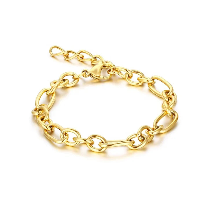 Modish High Polished Shiny Gold Plated Stainless Steel Paperclip Chain Ladies Bracelets
