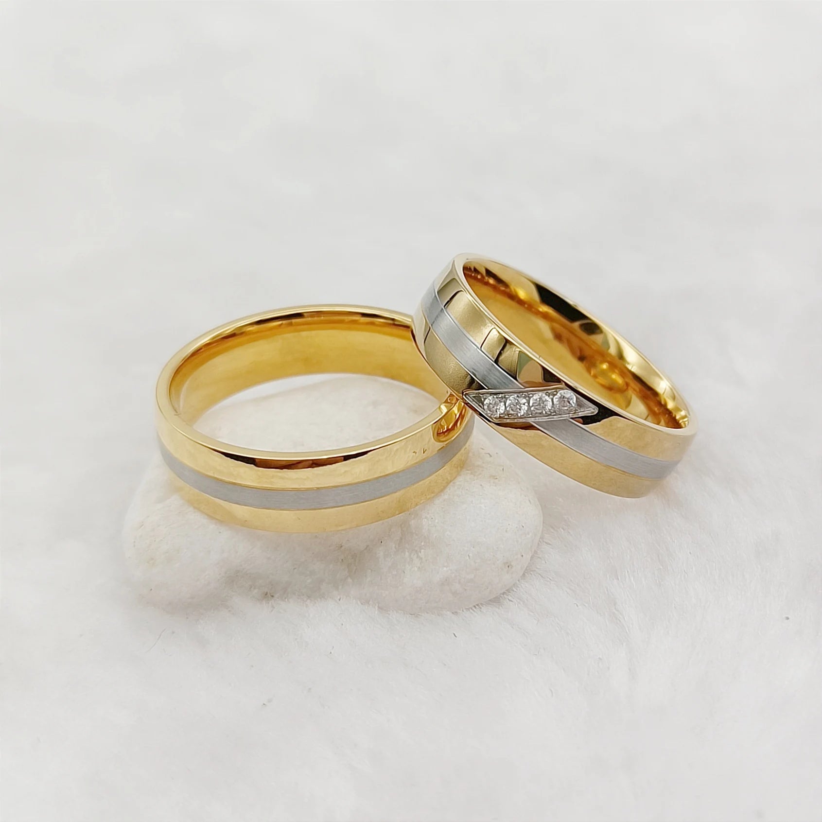 Wedding Rings Sets for Men and Women Bicolor Two Tone 18k Gold Plated Jewelry Cz Diamond Rings Girls Women