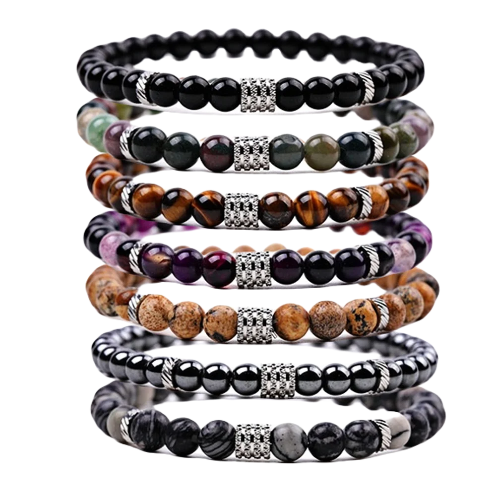 Fashion Hot Sale 6MM Stone Beads Elastic Bracelet Stainless Steel Accessory Simple Love's Unisex Bracelet Suitable As Gift