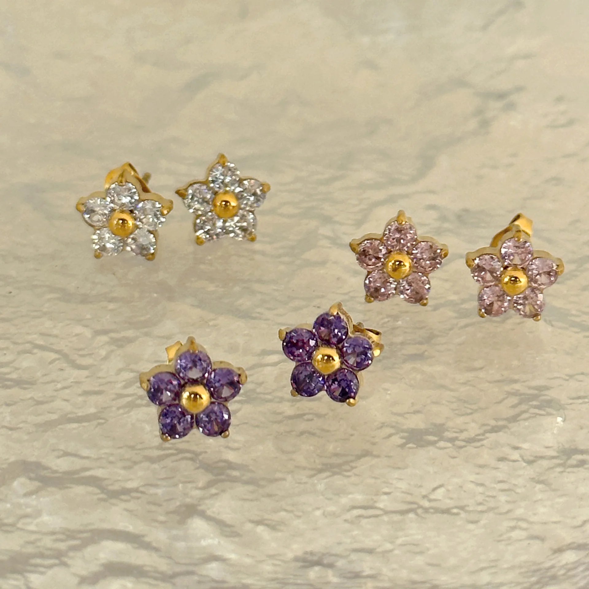 New Exquisite and Sweet Colored Zircon Flower Earrings Mini Korean Stainless Steel Anti Allergic Earrings for Women's Jewelry