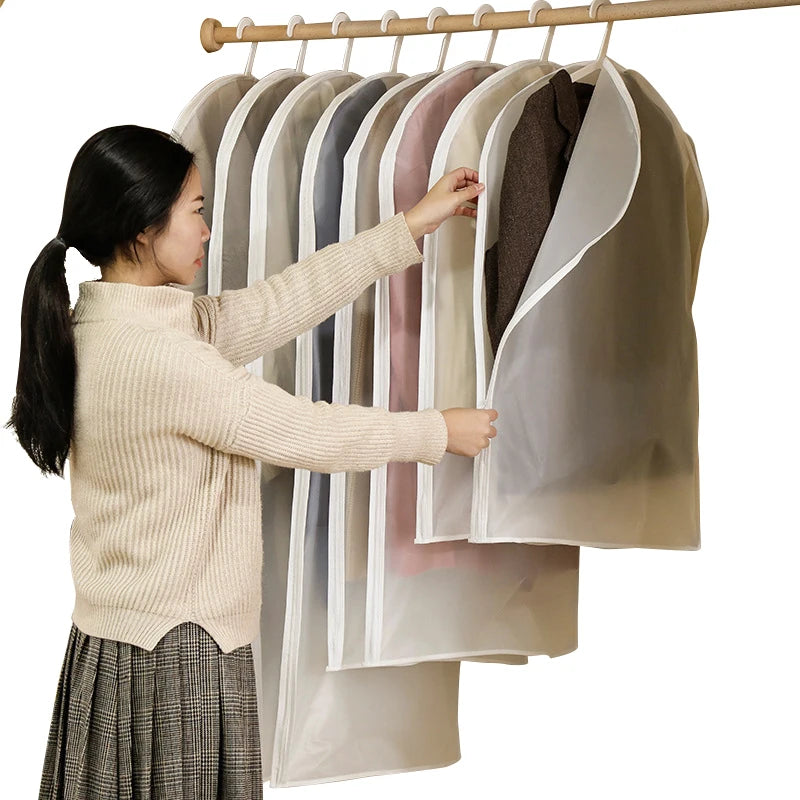 Factory Wholesale PEVA Clothes Dust Cover Hanging Garment Bag Transparent Side Zipper Suit Bag for Clothing