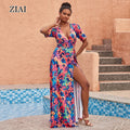 New Women's Summer Print Dress Fashion Temperament Holiday Women's Big Swing Long Skirt With Belt