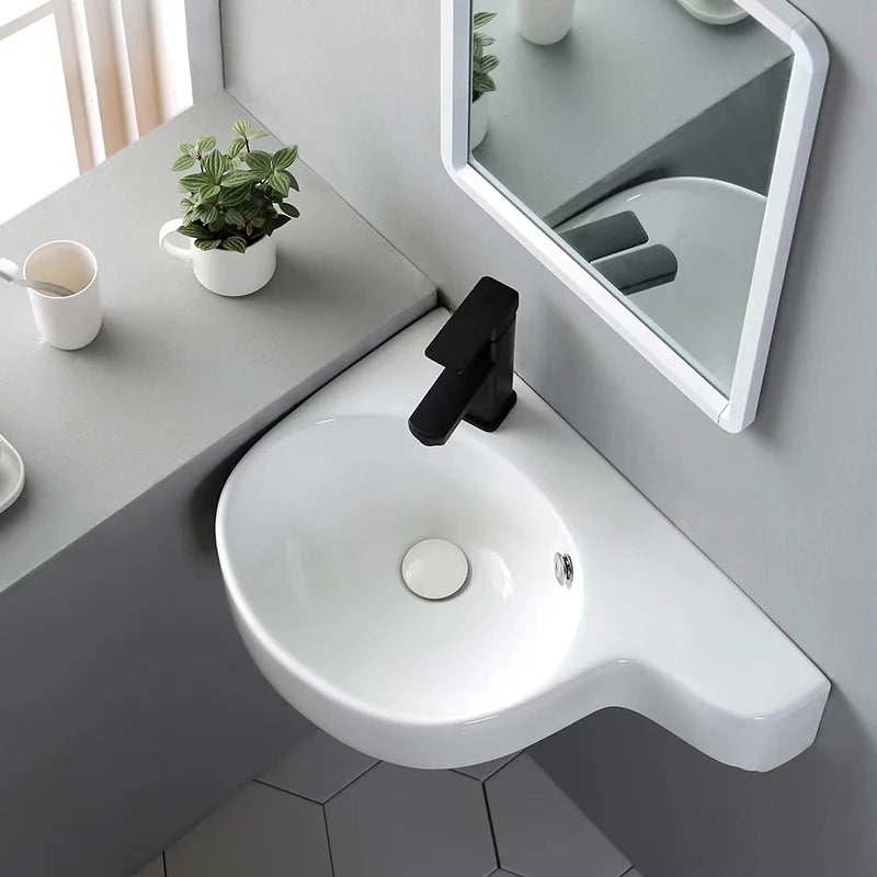 New Design Wall Hung  Basin Ceramic Wash Basin Small Size Bathroom Sink Wall Installation Art Sink