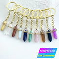 Wholesale Vintage Blank Couple Car Ornament Metal Christmas Small Raw Natural Gemstone and Healing Crystal Stone Keychain