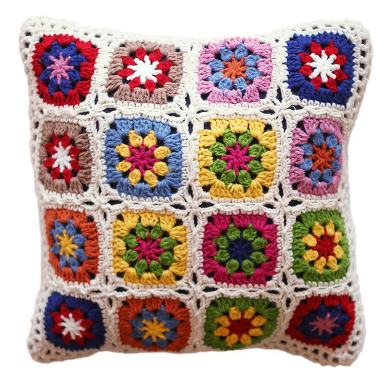 Handmade Crochet Knitted  Throw Pillow Sofa Cushion   Nordic Wool Hook Flower Granny Square Pillow Cushion