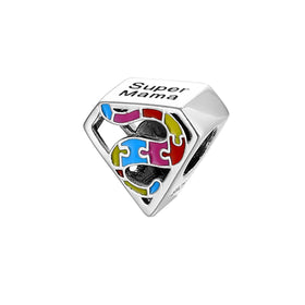 Fit Original Brand Charm Bracelet 925 Sterling Silver Autism Colorful Puzzle Piece Bead for Women Jewelry Making 2023