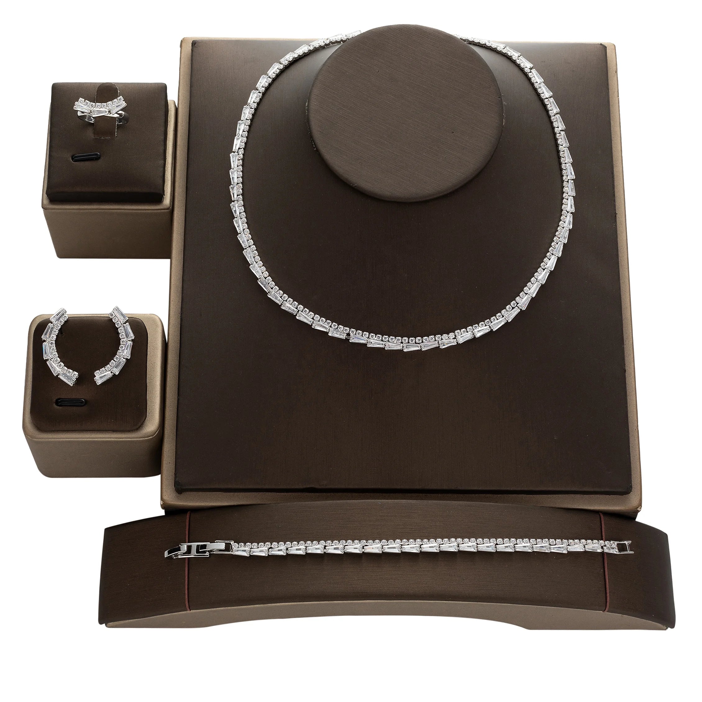 Wholesale Drop Shipping Ready Stock Classic Wedding Accessories Copper Cubic Zirconia Luxury Bridal Jewelry Set for Women BN8085
