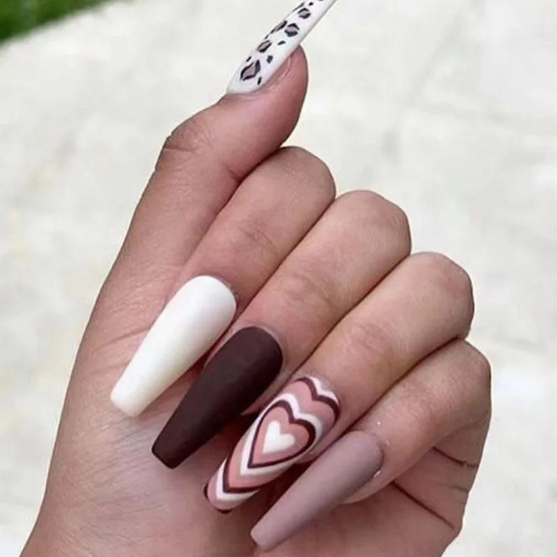 High Quality Elegant Matte Long Fake Nails Lasting Reusable Custom False Stick on Coffin Press on Nails