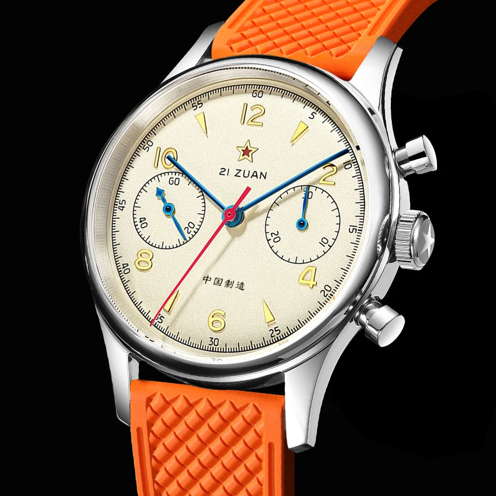 SEAKOSS Men's 38mm 1963 Chronograph Watch High Quality FKM Silicone Strap Seagull ST1901 Movement Sapphire Aviation Wristwatch