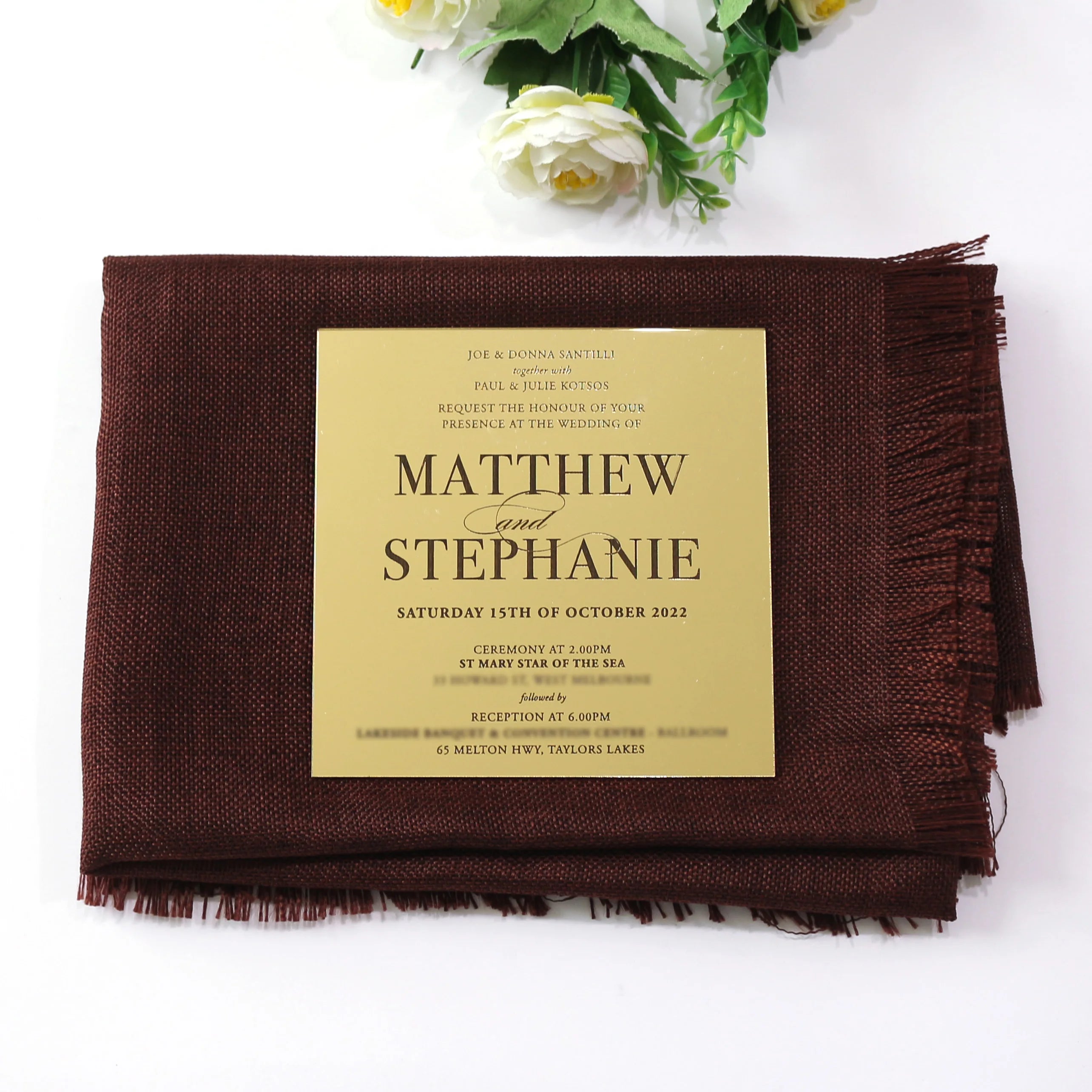 Custom Royal Square Gold Mirror Acrylic Wedding Invitation Cards Luxury Paper Invitations with Engraved Texts