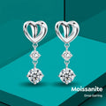 1CT Diamond Unusual Long Hanging Dangle Drop Heart Moissanite Earring for Women 925 Sterling Silver Wedding Fine Jewelry