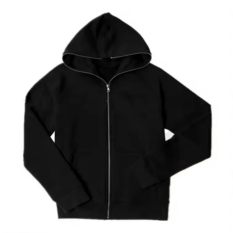 Custom Heavyweight Full Zip up Hoodie for Men New Fashion 100% Cotton Streetwear Casual Sweatshirt Jogging With Embossed Print