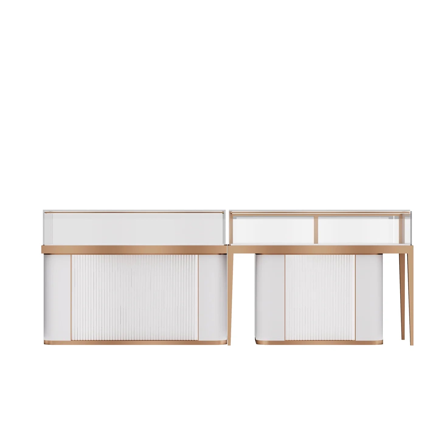 Custom Logo Stainless Steel & Wood & Tempered Glass Modern Design Luxury Floor Standing Jewelry Display Showcase 1 Pcs MOQ