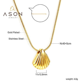 Ason Fine Fashion Jewelry High Polished Vintage Dainty Stainless Steel 18k Gold Plated Cute Shell Pendant Necklaces for Women